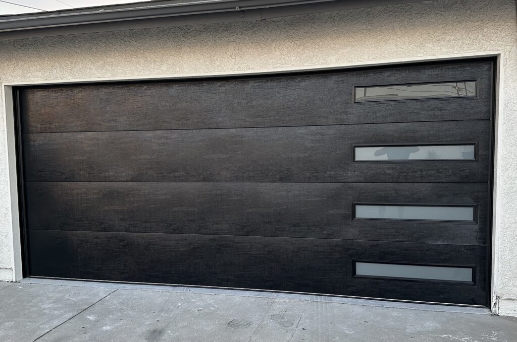 Modern Flushed Black with Vertical Frosted Windows